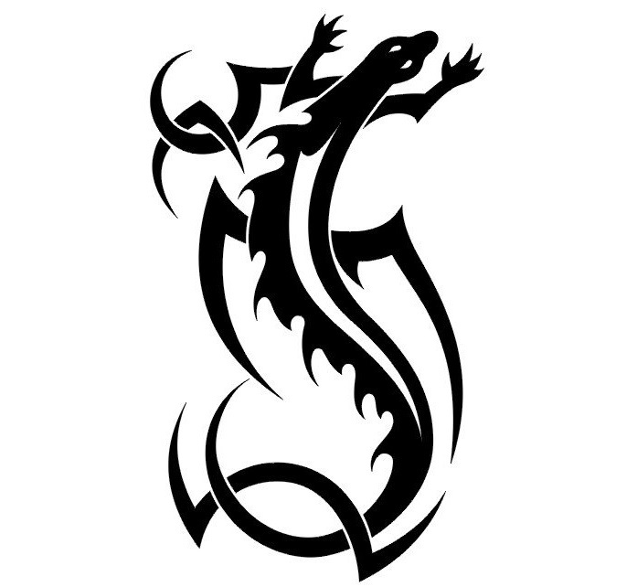 Досить цікавий ескіз тату у вигляді ящірки в стилі маорі